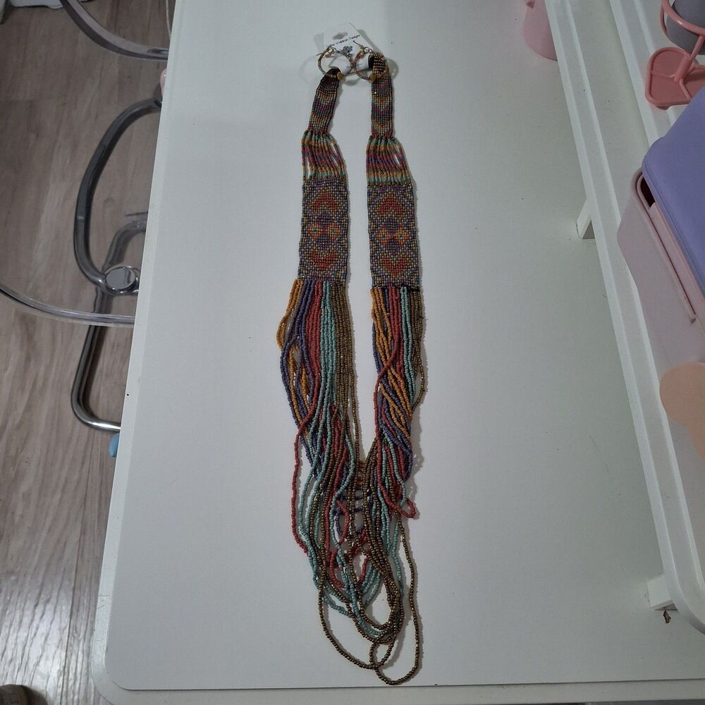 Blue Red Trisha Waldron Designs Seed Bead Layered Multi-Layered Tribal Necklace